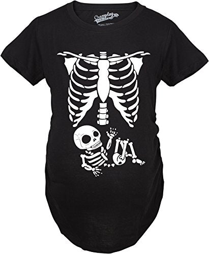 Maternity Skeleton Baby T Shirt Halloween Costume Funny Pregnancy Tee for Mothers (Black) - M