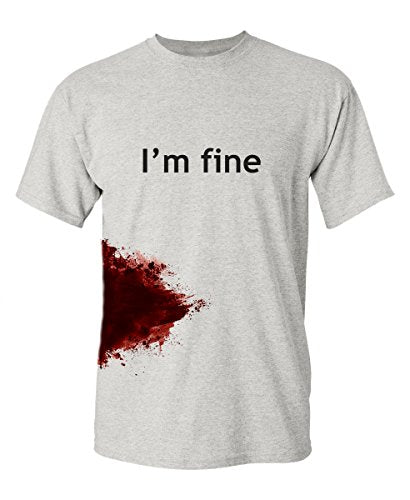 I'm Fine Graphic Zombie Slash Movie Halloween Injury Novelty Cool Funny T Shirt XL Ash