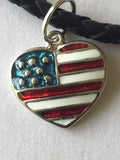 American Flag Heart Charm Necklace (18 inch Braided leather)